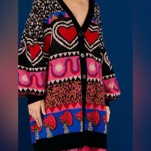 Farm Rio Cardigan with Hearts and Mushrooms